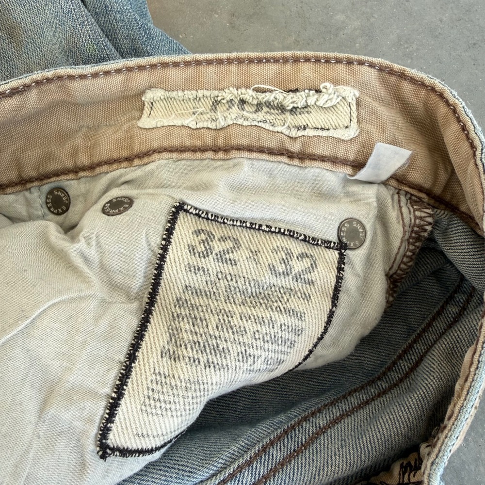 Express Jeans Mens 32x32 Light Wash Wide Leg Relaxed Fit Distressed Y2K Denim - Picture 4 of 5